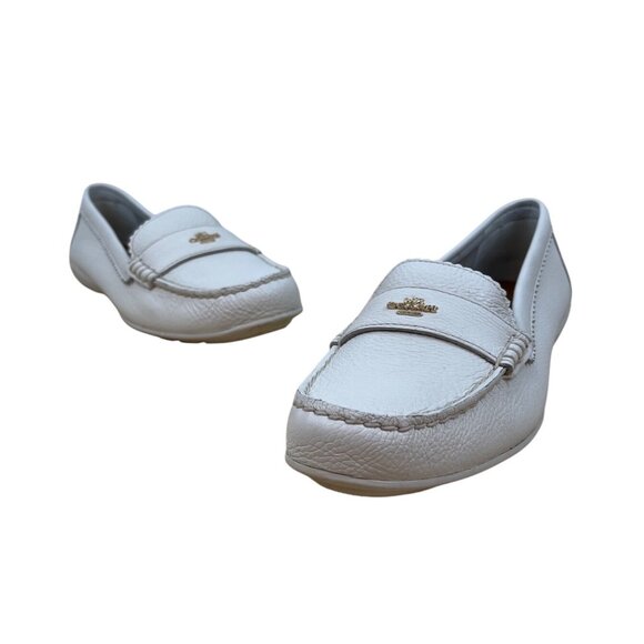 Coach Women's White Leather Golden Signature Logo Slip-on Odette Loafers Sz 10B - Picture 1 of 9
